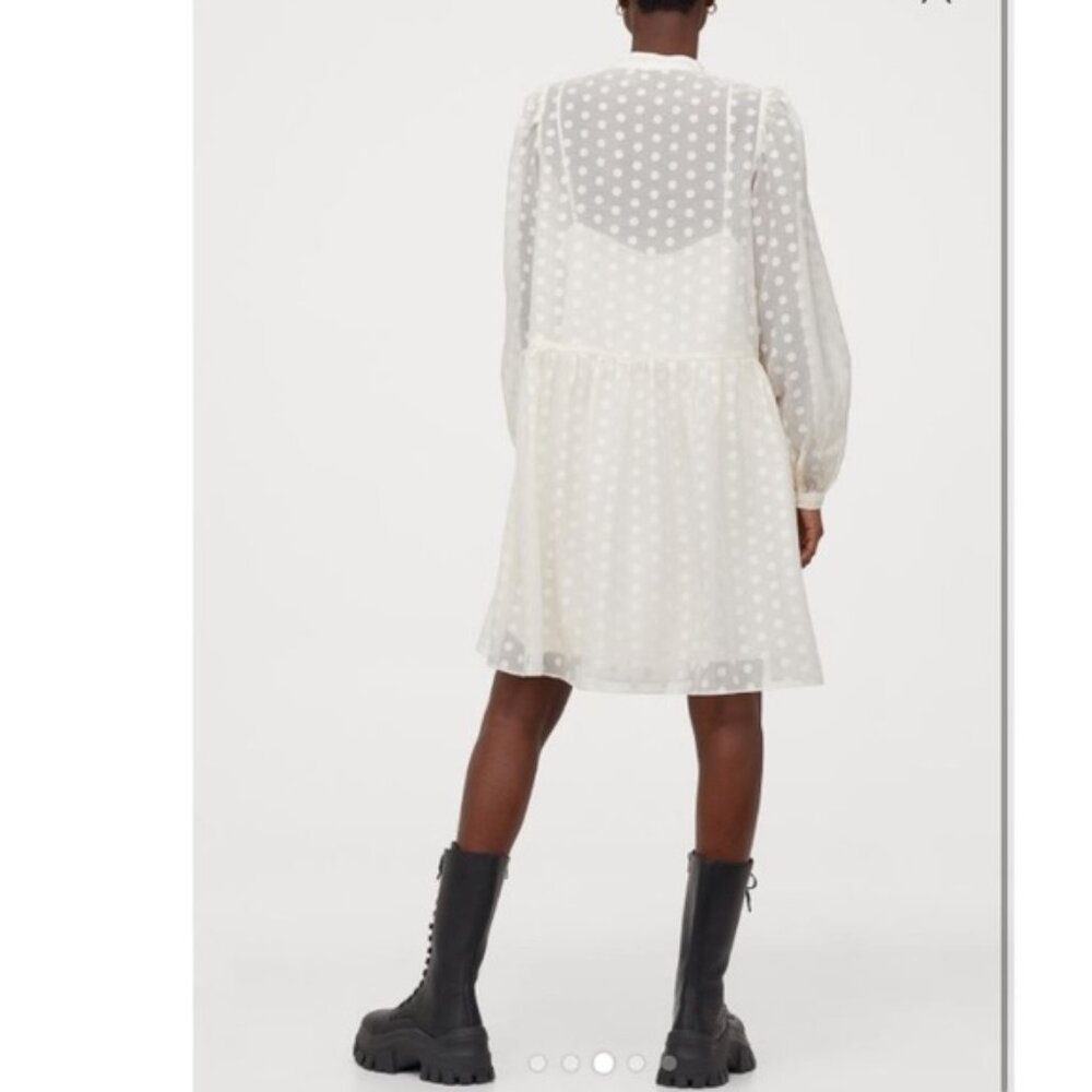 NWT H&M Sheer Ivory Cream Grace Kelly Neck Polka Dot Dress Sz M - Picture 3 of 10